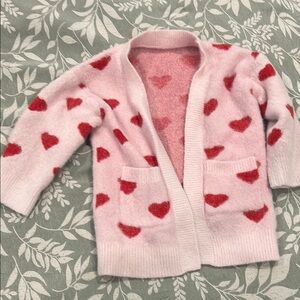 Pink Cardigan with Red Heart Pattern